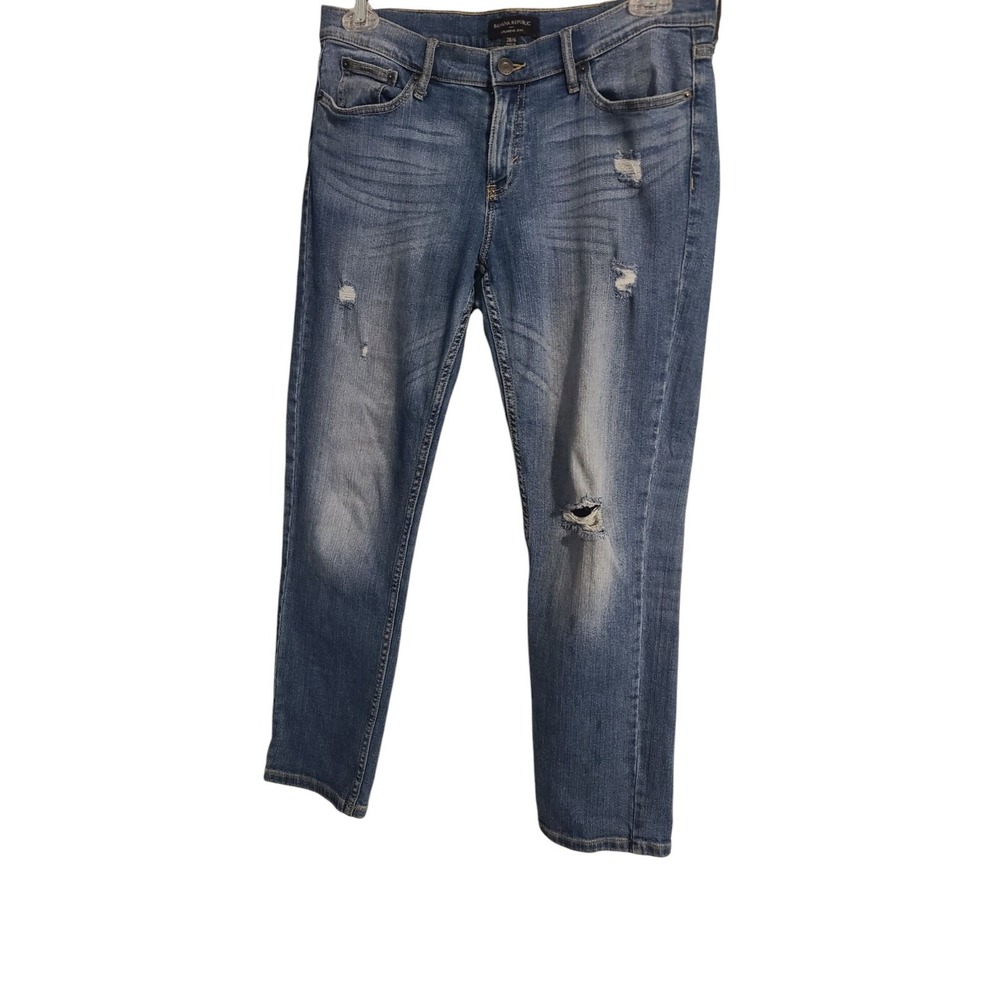 Banana Republic Womens Girlfriend Denim Jeans Straight Leg Size 28/6 Distressed
